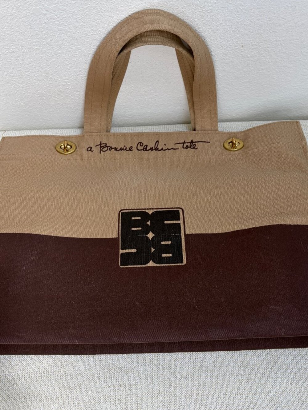 Vintage BONNIE CASHIN Tote for D Klein, tan + brown canvas, very rare, 1977, GVC - Picture 12 of 16